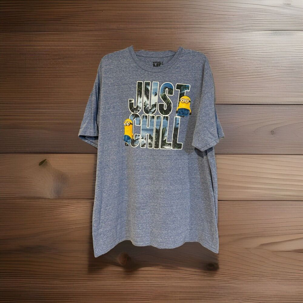 Minions "Just Chill" T-Shirt XXL Blue Gray Tropical Despicable Me Minion Made